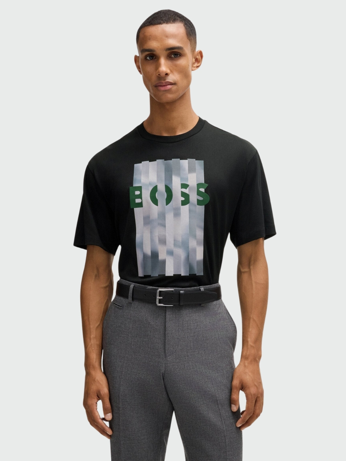 BOSS Camiseta de Algodón con Arte Estacional Negro
