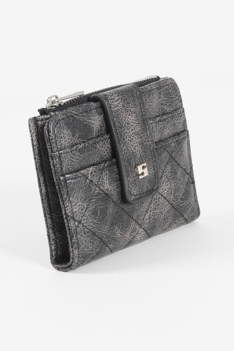 Tarjetero billetera con flap y cierre negro