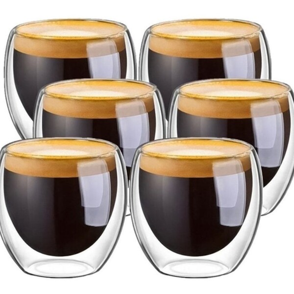 6 Vasos Vidrio Doble Pared Térmico Té Café 80ml Sin Asa 6 Vasos Vidrio Doble Pared Térmico Té Café 80ml Sin Asa