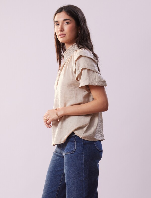 Blusa Cordel Manga Volados BEIGE