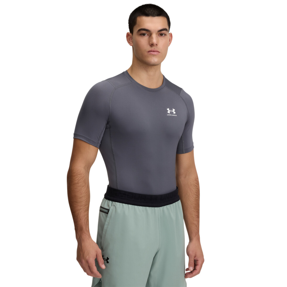 UA HG Armour Comp SS-WHT - GRY-025 