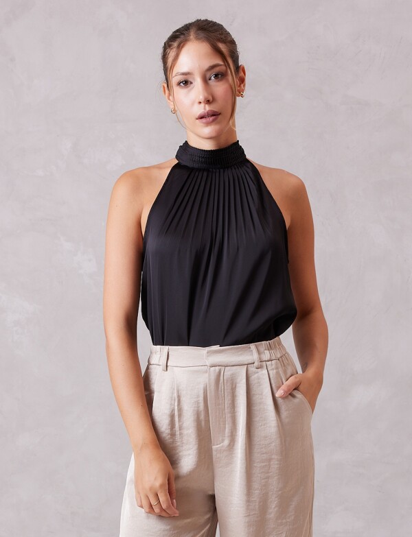 Blusa Halter Plisada NEGRO