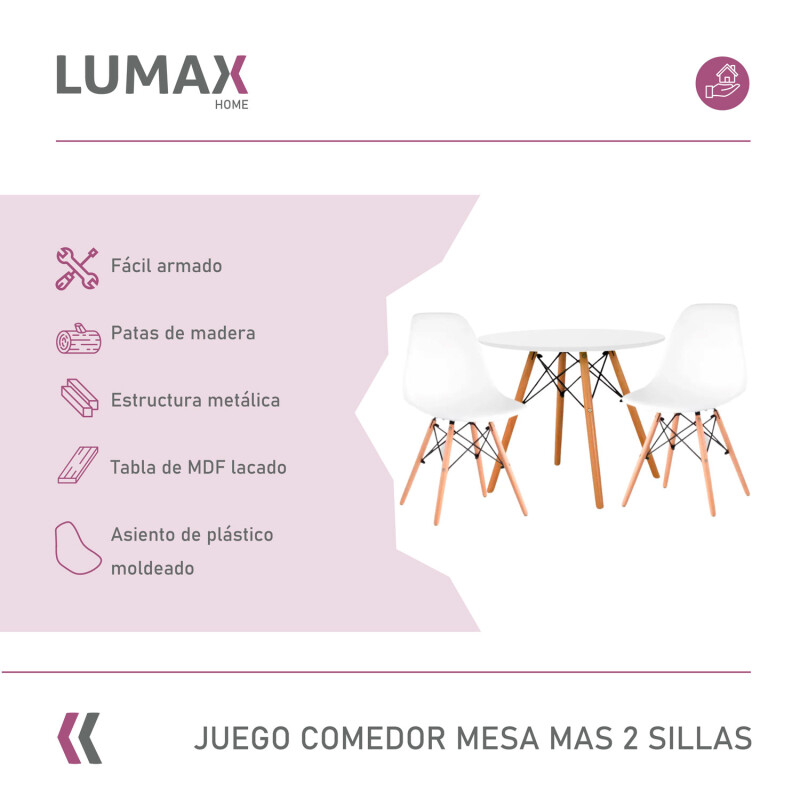 Juego de comedor Con Mesa Circular de 80cm + 2 Sillas Eames Blanco