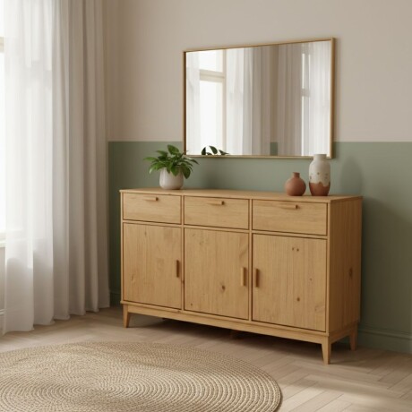 APARADOR BUFFET DE 3 PUERTAS 3 CAJONES EN MADERA MACIZA COLOR MADERA