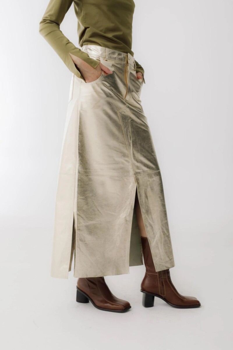 FALDA TANTA COURO METALIC LONG Champagne