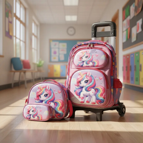 Set Escolar Mochila 3 Pzas + Soporte Regulable de Aluminio Fucsia