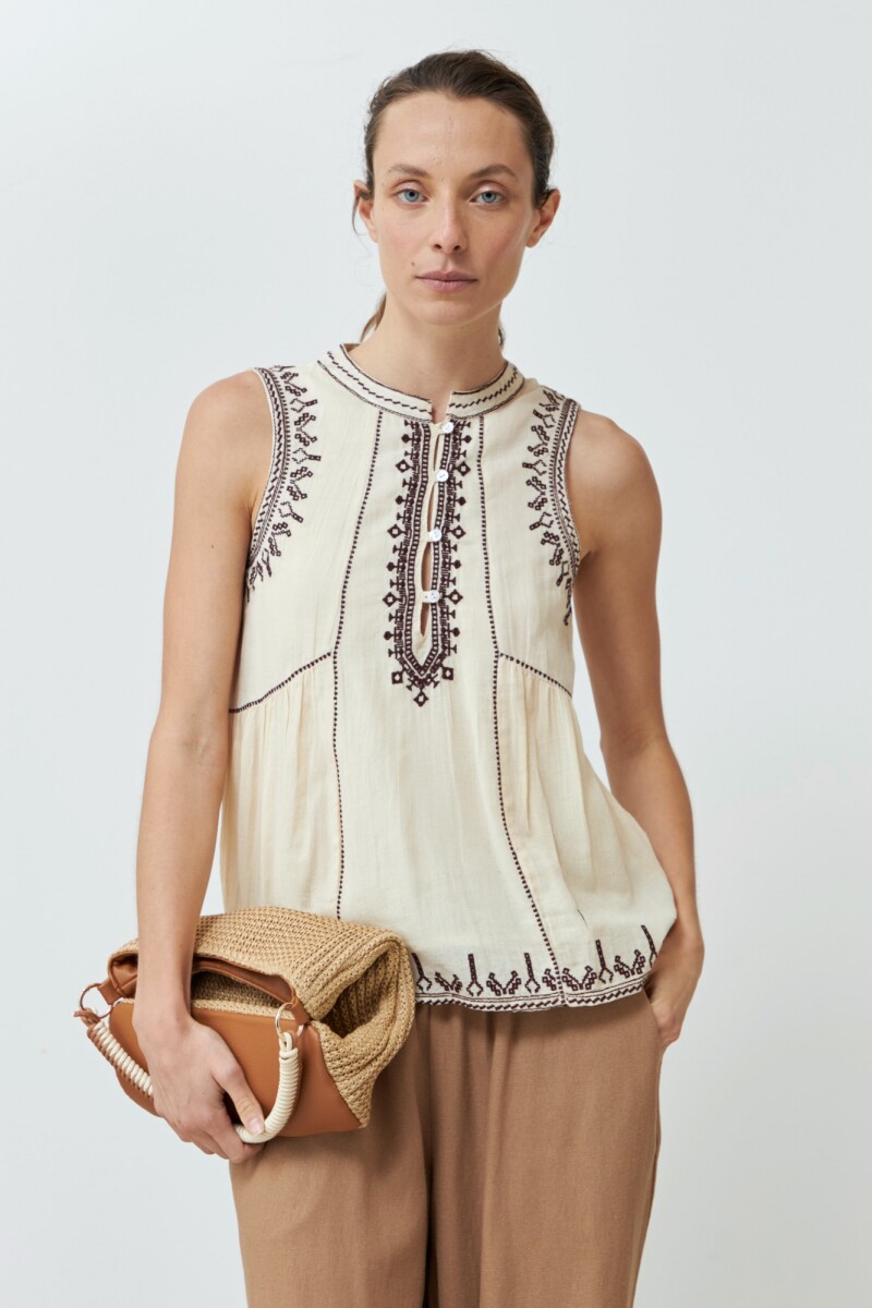 Blusa boho con bordados beige