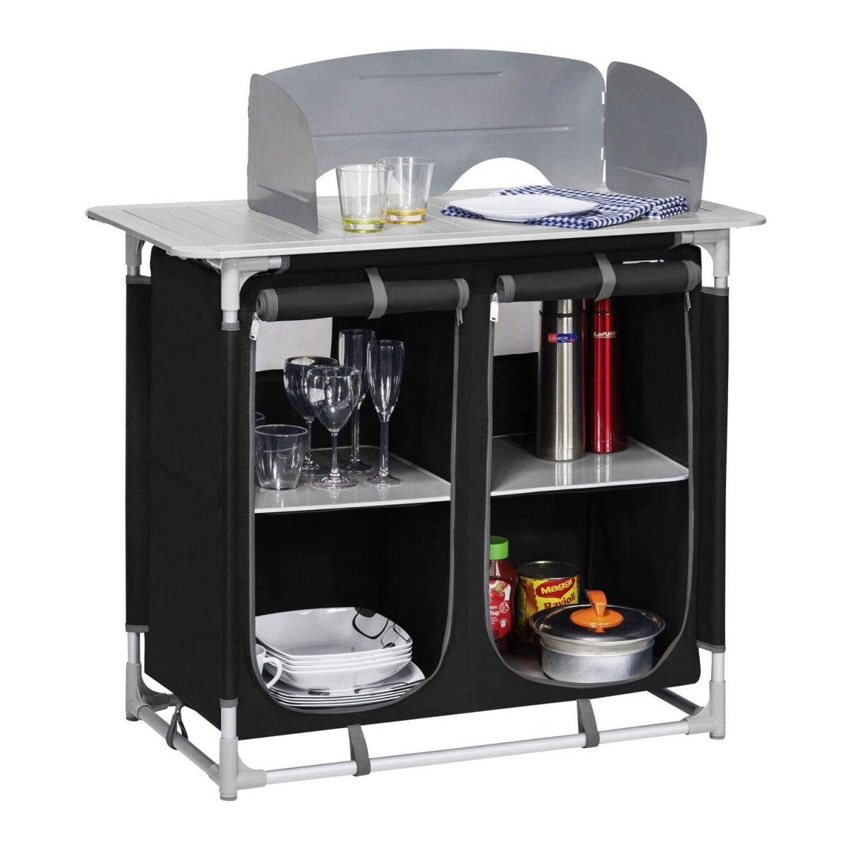 Cocina de Camping Pleg Chica Multifun C/Mesas Lat Bolso - Negro 