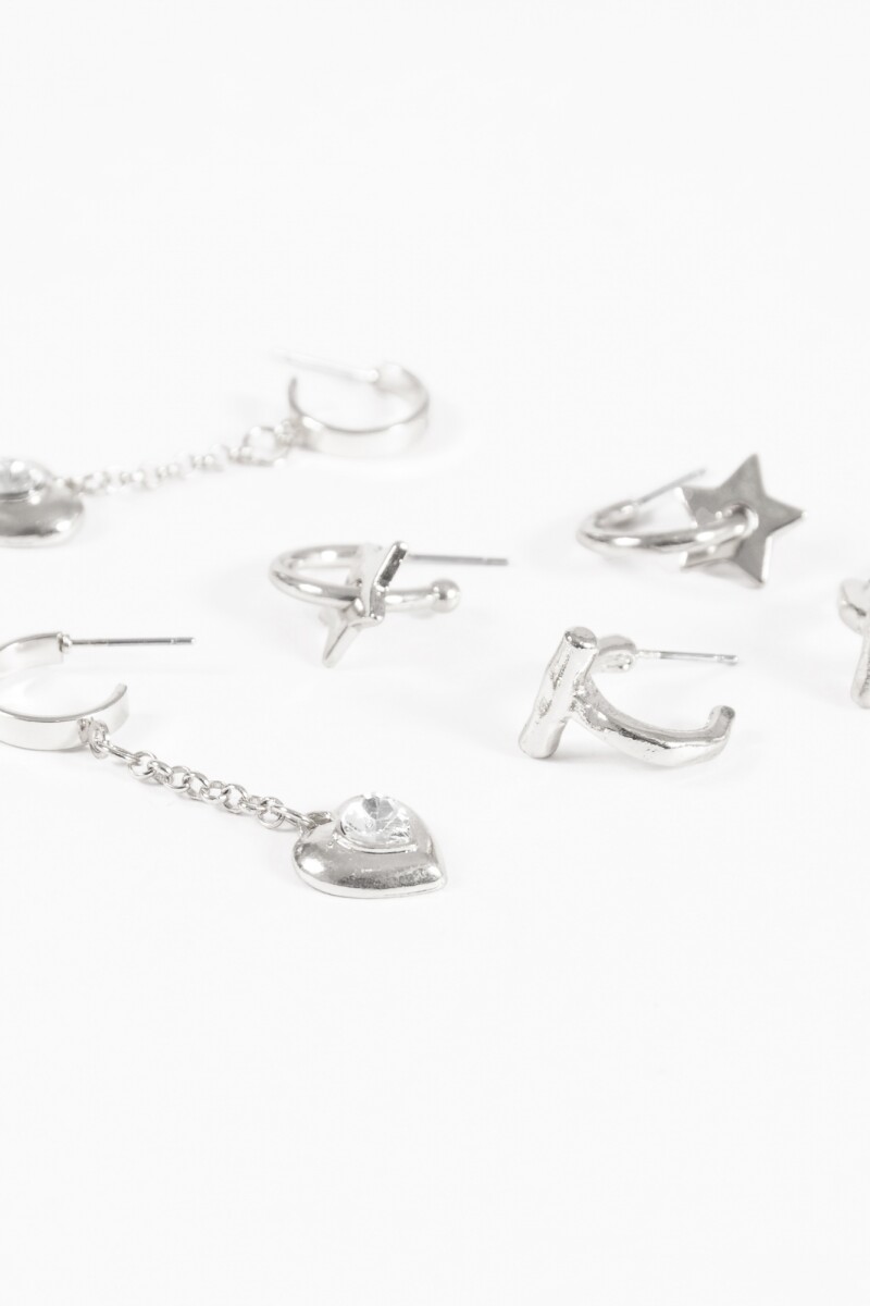 Set de caravanas largas dije cora plateado