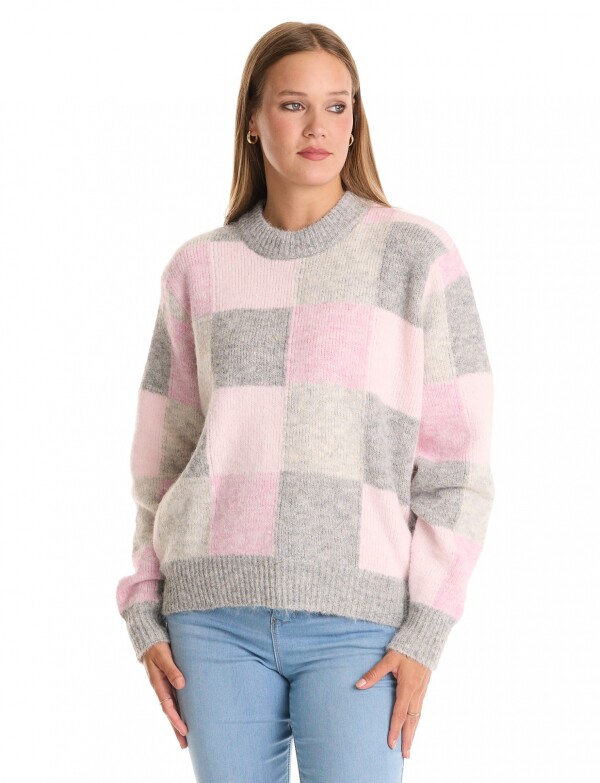 Buzo Lana Cuadros ROSA/MULTI