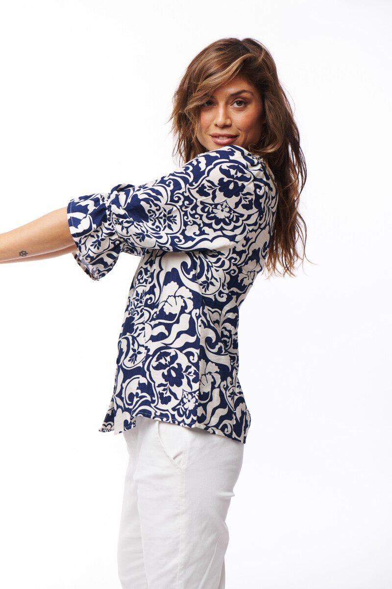 BLUSA AIME ESTAMPADO AZUL Y CRUDO