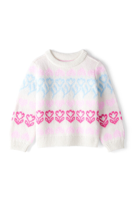 Buzo de punto, diseño corazones y flores Sin color