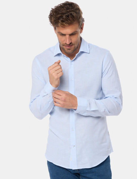 CAMISA DE LINO RAYADA Celeste