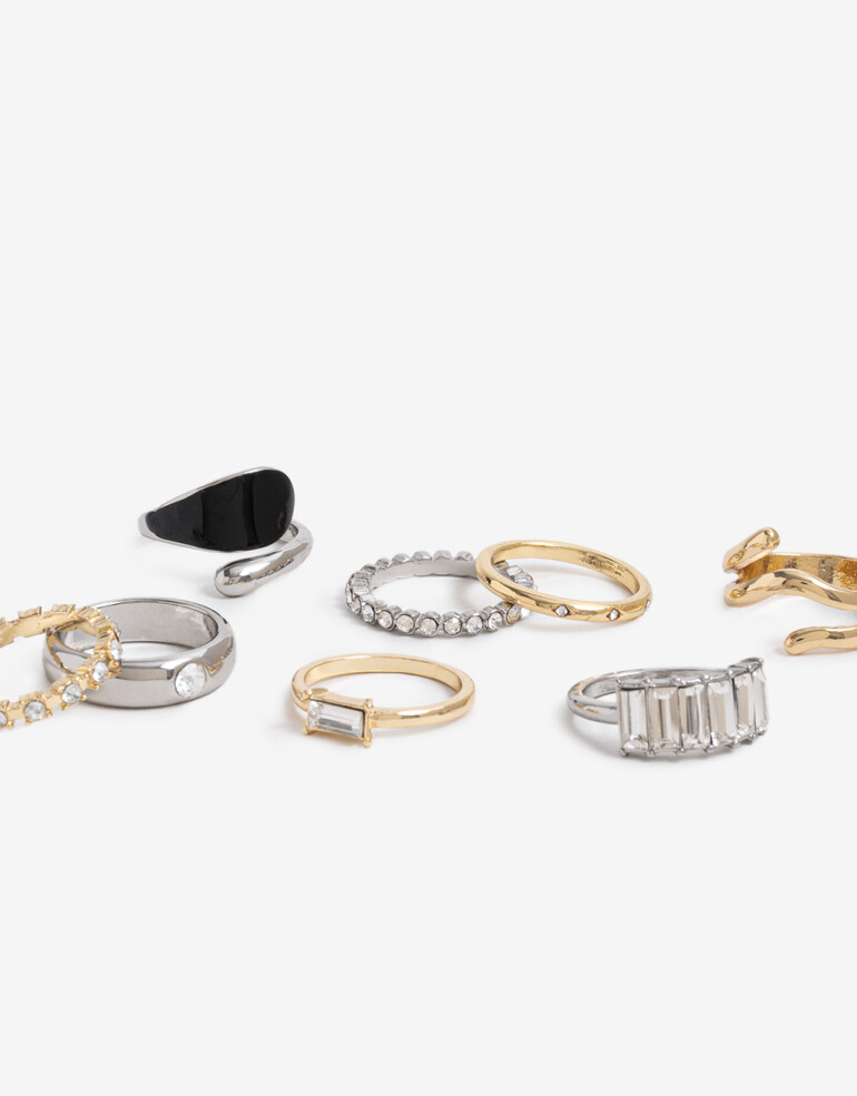 Sets Anillos Strass Sets 8 Anillos - Combinacion Bicolor