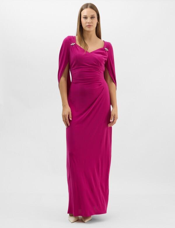 Vestido Largo Drapeado Efecto Capa FUCSIA
