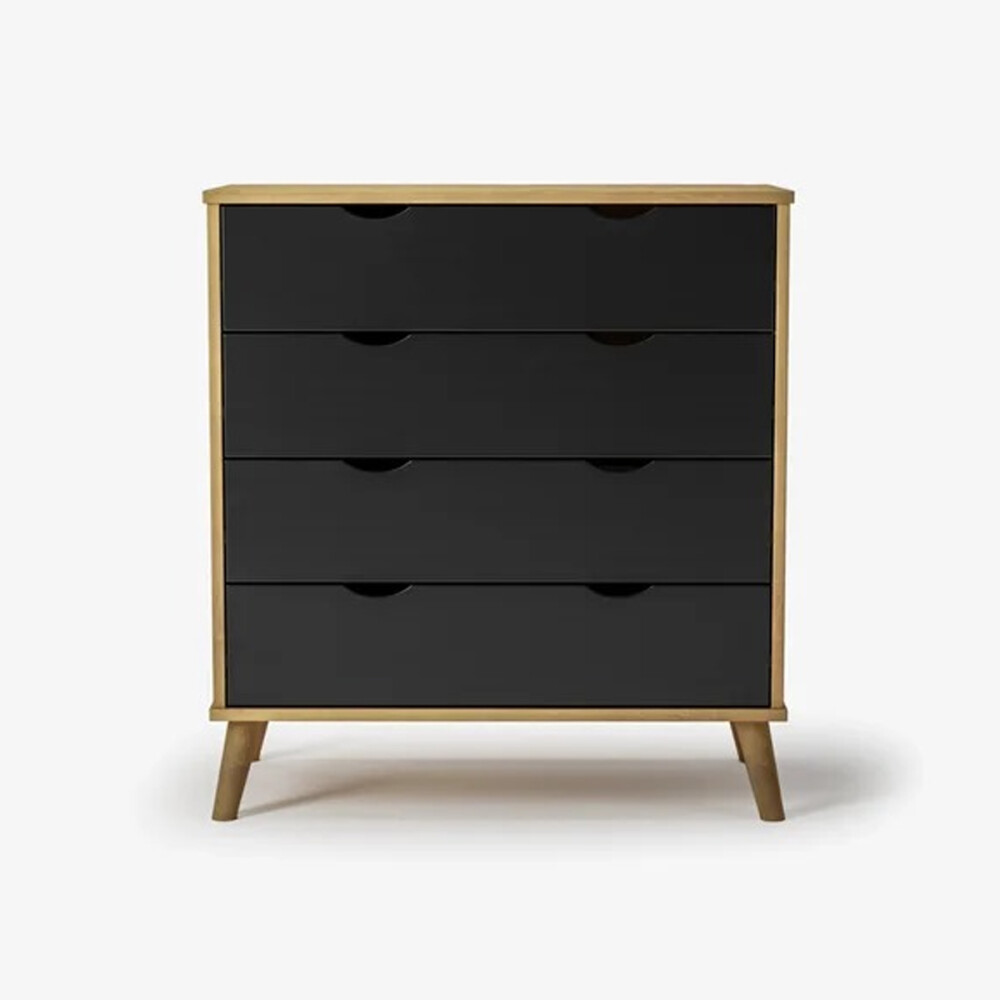 Cómoda Cajonera en madera maciza con patas - 4 cajones MADERA - PRETO
