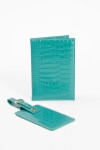 Set de funda para pasaporte y tag de valija croco celeste