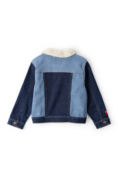 Campera jean con cuello sherpa Sin color