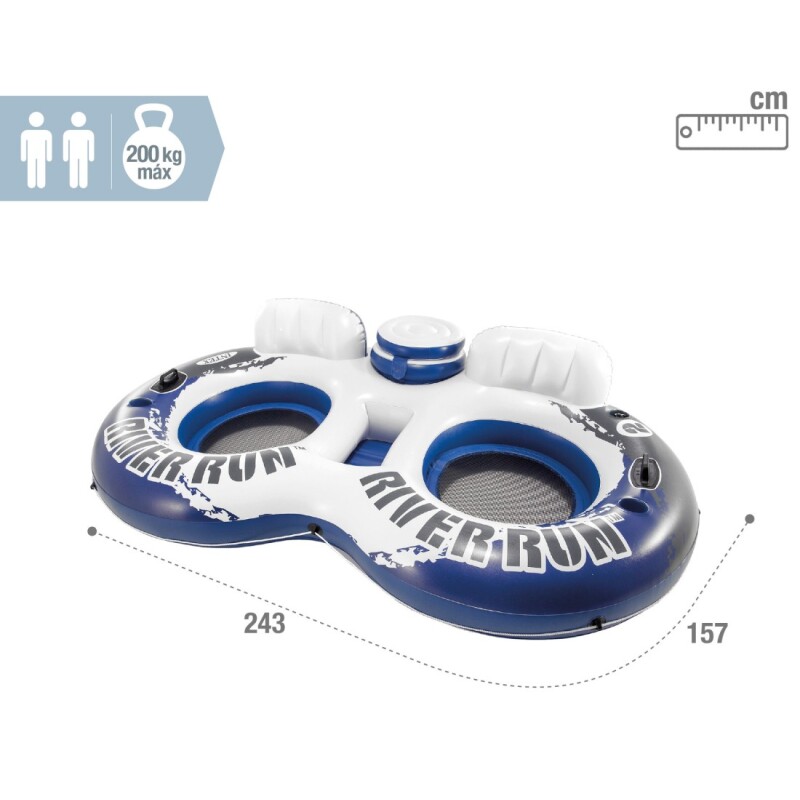 INTEX GOMON INFLABLE C/RESPALDOS + POSAVASOS + NEVERA 243 X 157 CM RIVER RUN II Intex Gomon Inflable C/respaldos + Posavasos + Nevera 243 X 157 Cm River Run Ii