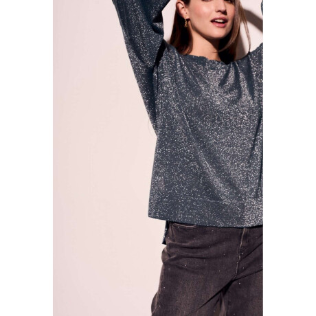 Sweater Manga Volados Lurex Petroleo