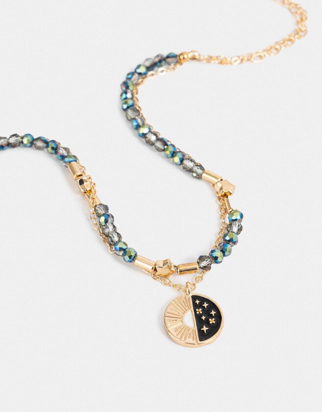 Collares Cortos Capsula Especial Collar Con Dije Medio Sol Media Luna Estrellas "trust Your Star" - Dorado