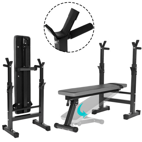 Banco Pecho Plegable + Barra 1.50m Maciza +20kg Pesas 4 Discos de 5 Kg