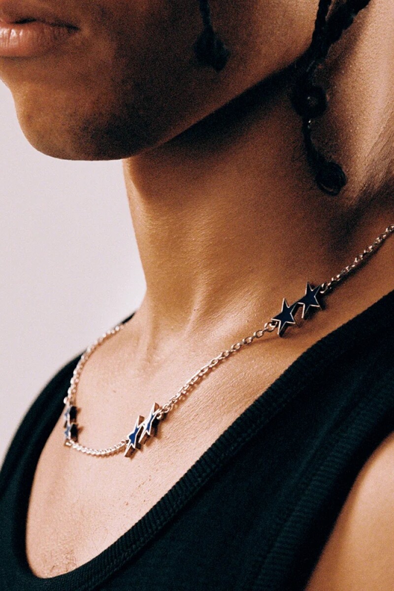 Blue Enameled Icon Necklace Plata