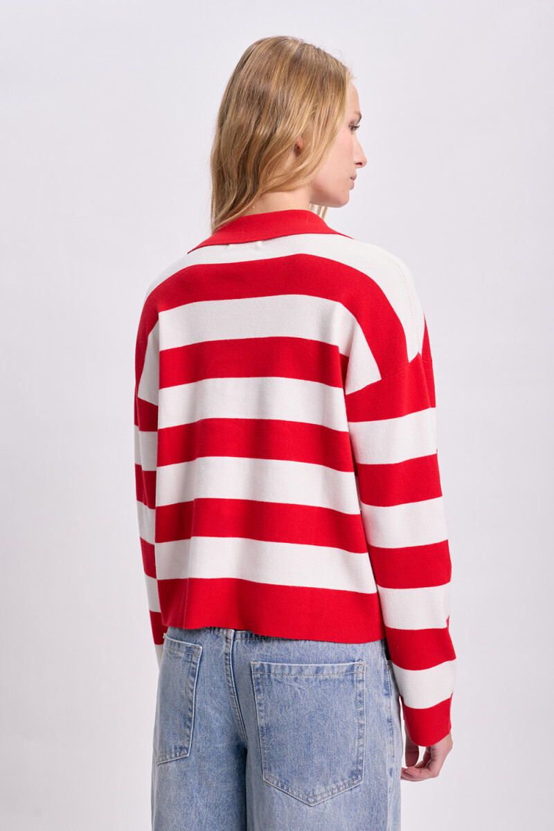 Buzo punto cuello polo Rojo