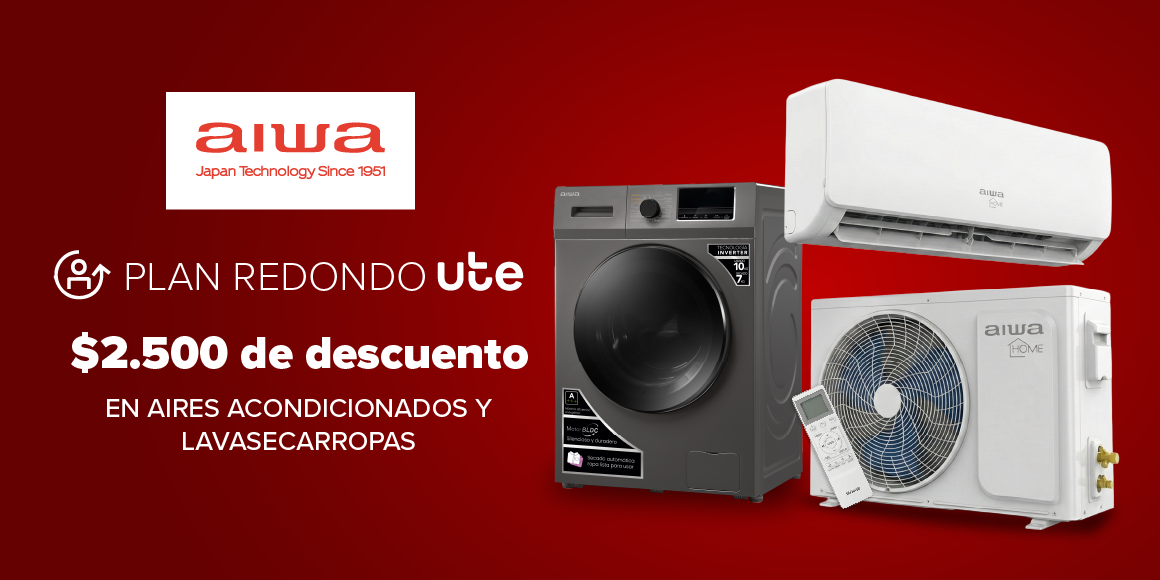 Plan Redondo de UTE: cómo obtener hasta $2.500 de descuento por equipo en aires acondicionados y lavasecarropas AIWA