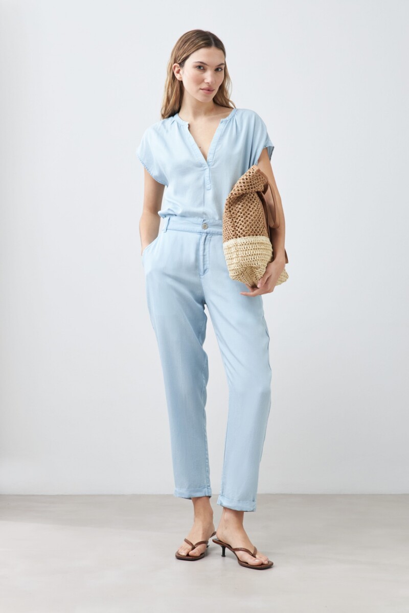 Pantalón pijama de lyocell azul claro