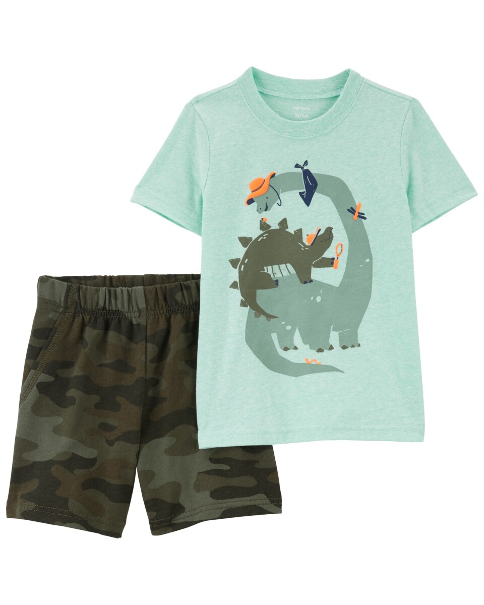 Set dos piezas short y remera de algodón diseño dinosaurios 