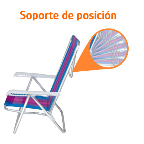Silla Recli Alum 8Pos 100kg + Mesa Lateral Port Divisiones Celeste/fucsia