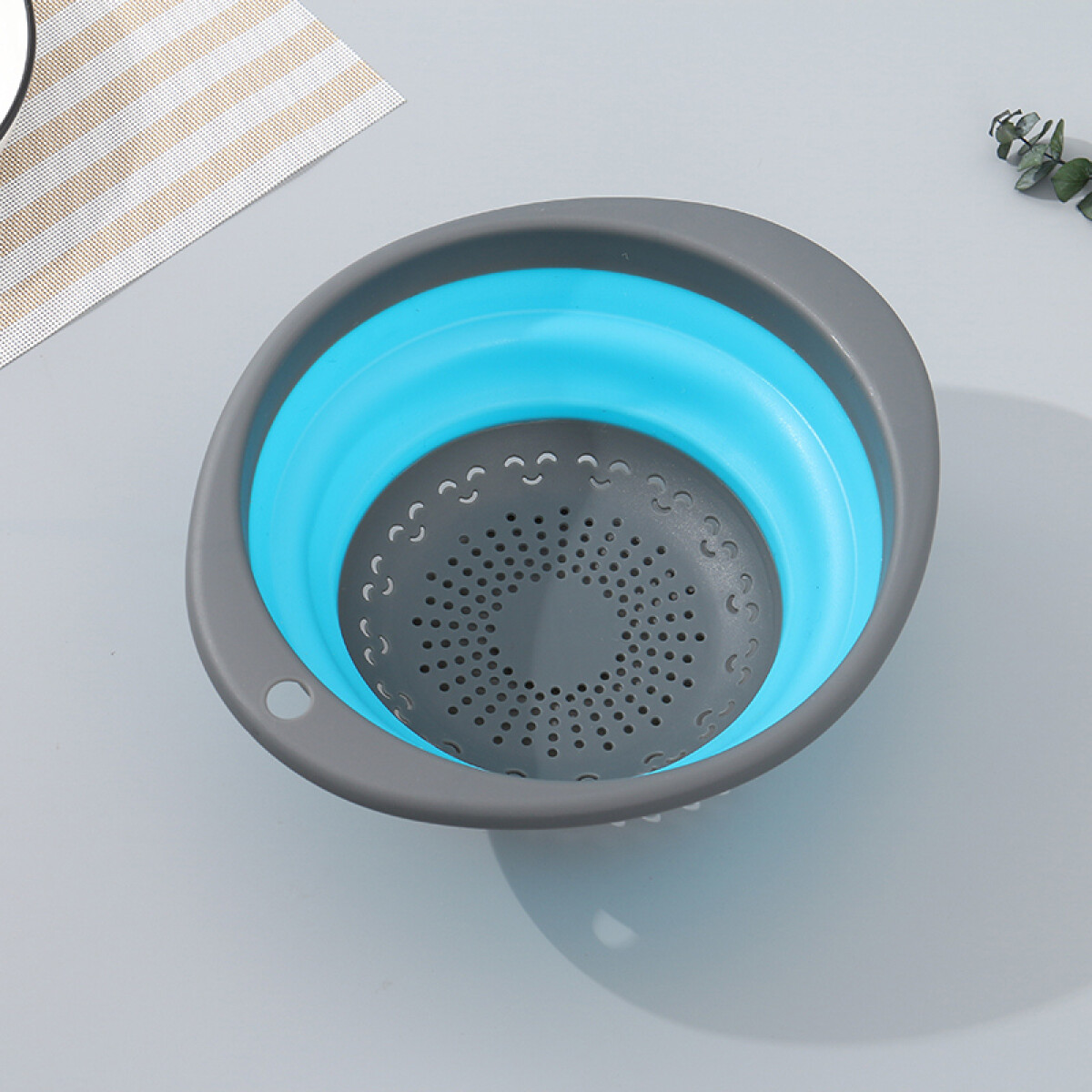 Colador Plegable - Gris Y Azul 