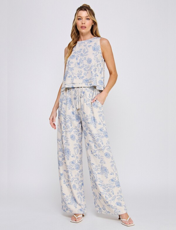 Top Lino Crop MULTI/AZUL