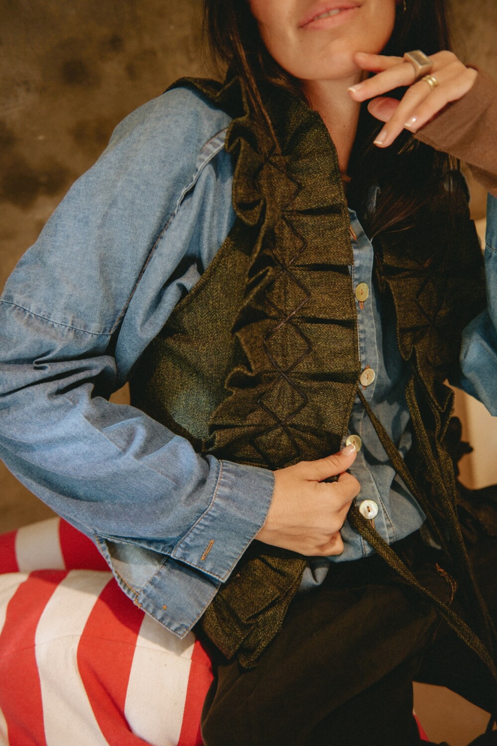 Dancing Queen Vest Tweed Camel / Azul