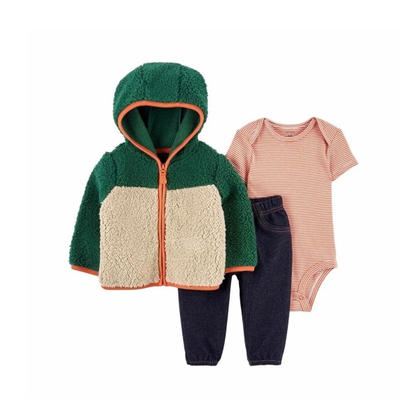 Conjunto Carters Campera Fleece , pantalón y bodie. Verde Beige Conjunto Carters Campera Fleece , pantalón y bodie. Verde Beige