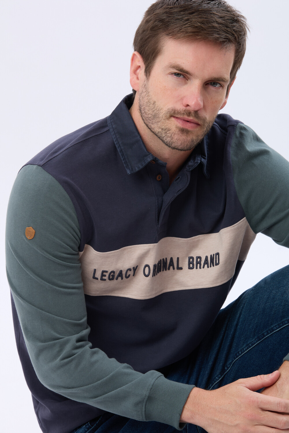 REMERA POLO RAYADA DE ALGODON Azul