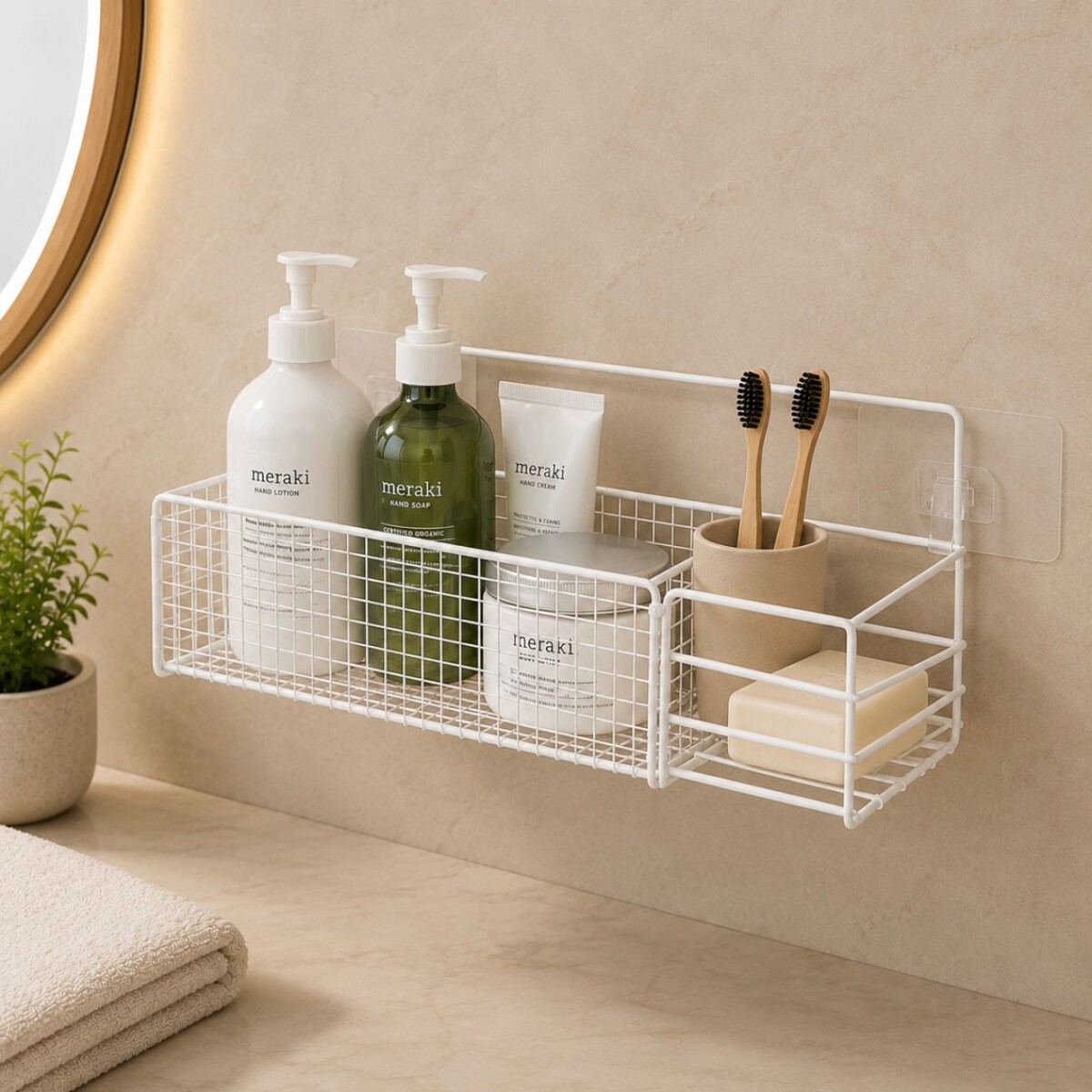 Estante Organizador Metálico Multiuso de Pared con Ventosa - BLANCO 