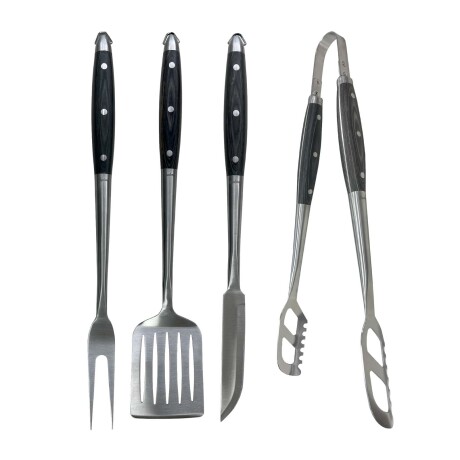 SET PARRILLA 4PCS ACERO-Y-MADERA GRIS BBQSET01
