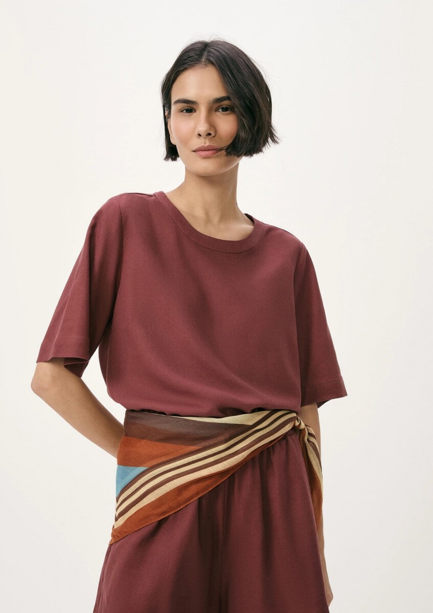 BLUSA MANGA CORTA DE LINO - ROJO 