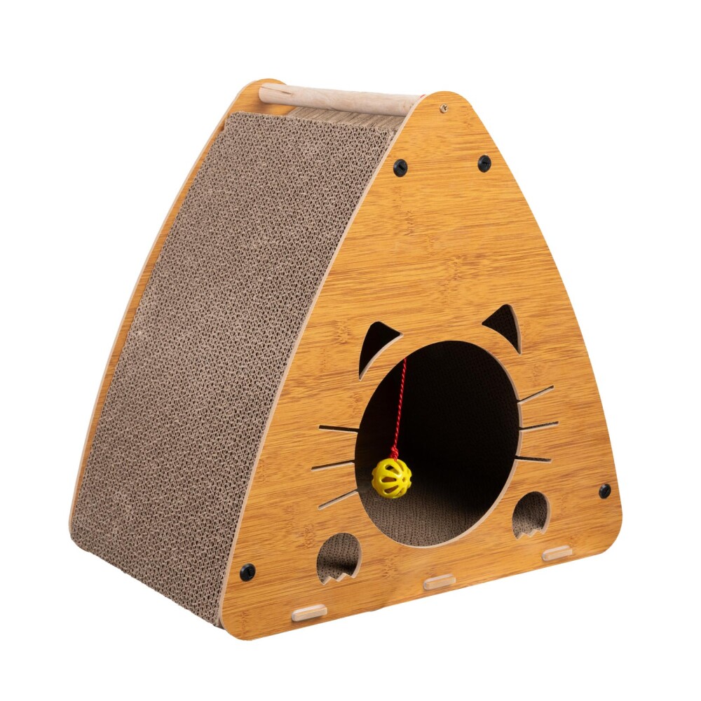 CASA TRIANGULAR MADERA NATURAL-BEIGE CON RASCADOR