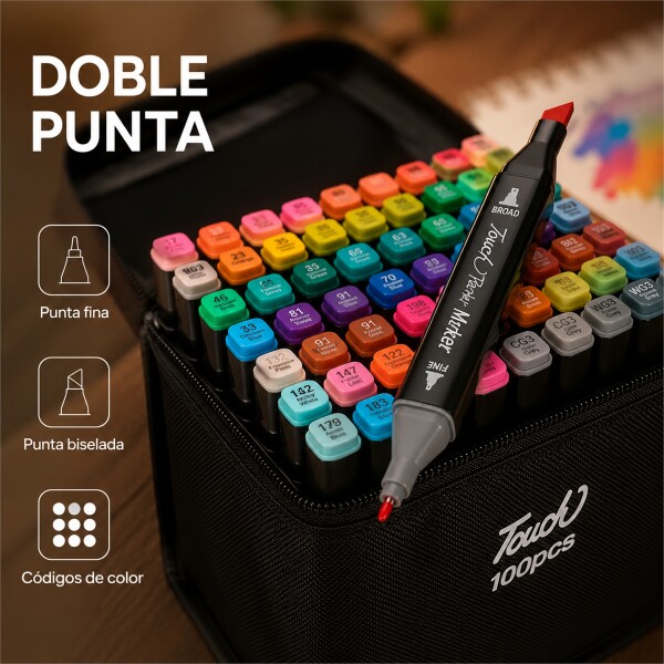 Set de 100 Marcadores Artísticos Doble Punta con Bolso Negro 1