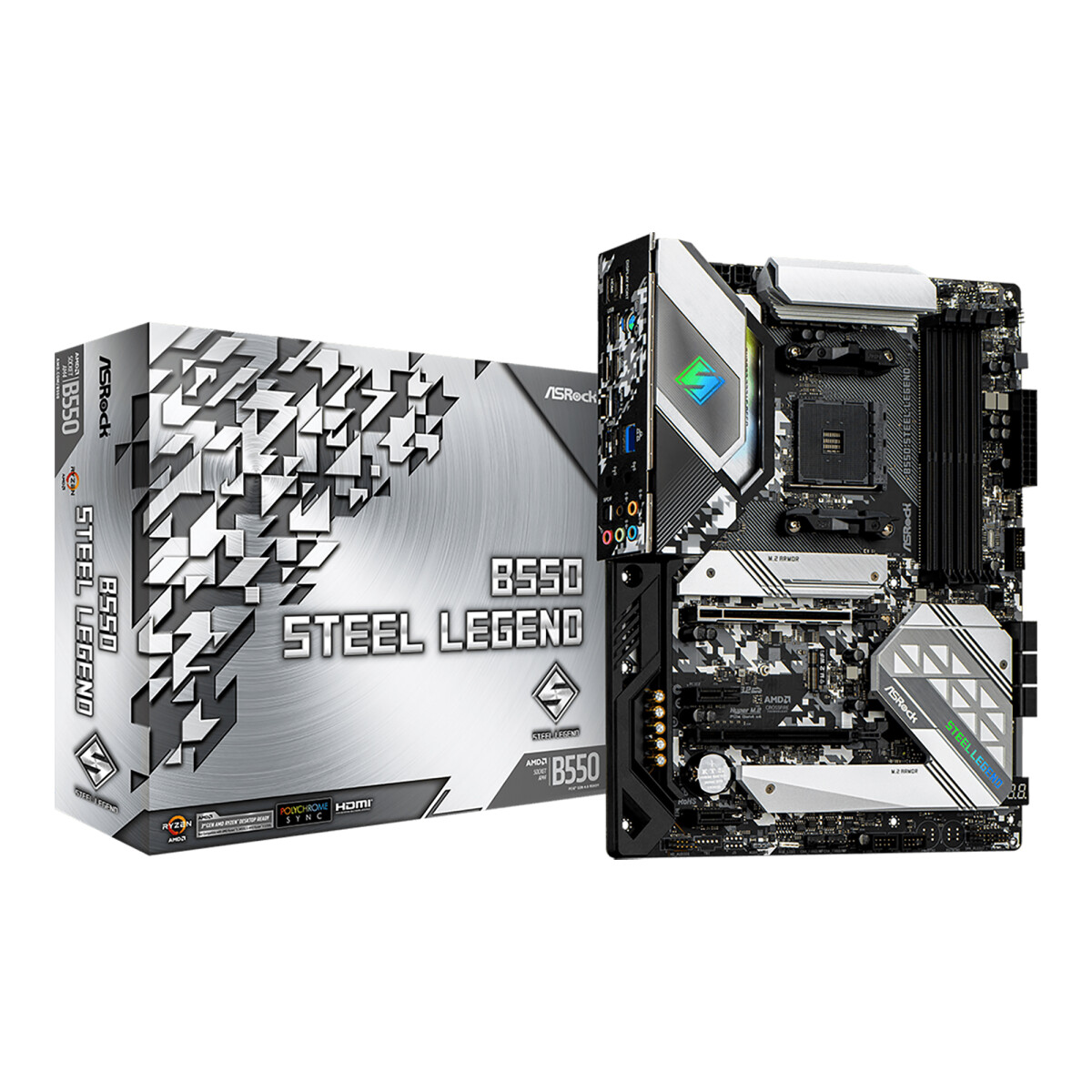 Asrock - Tarjeta Madre B550 Steel Legend - Socket AM4. DDR4 4733+ Mhz (Oc). Display, Hdmi. 6 X SATA3 