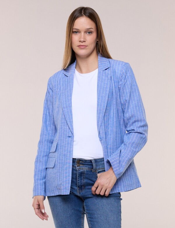 Blazer Sastrero De Lino Rayado CELESTE/MULTI