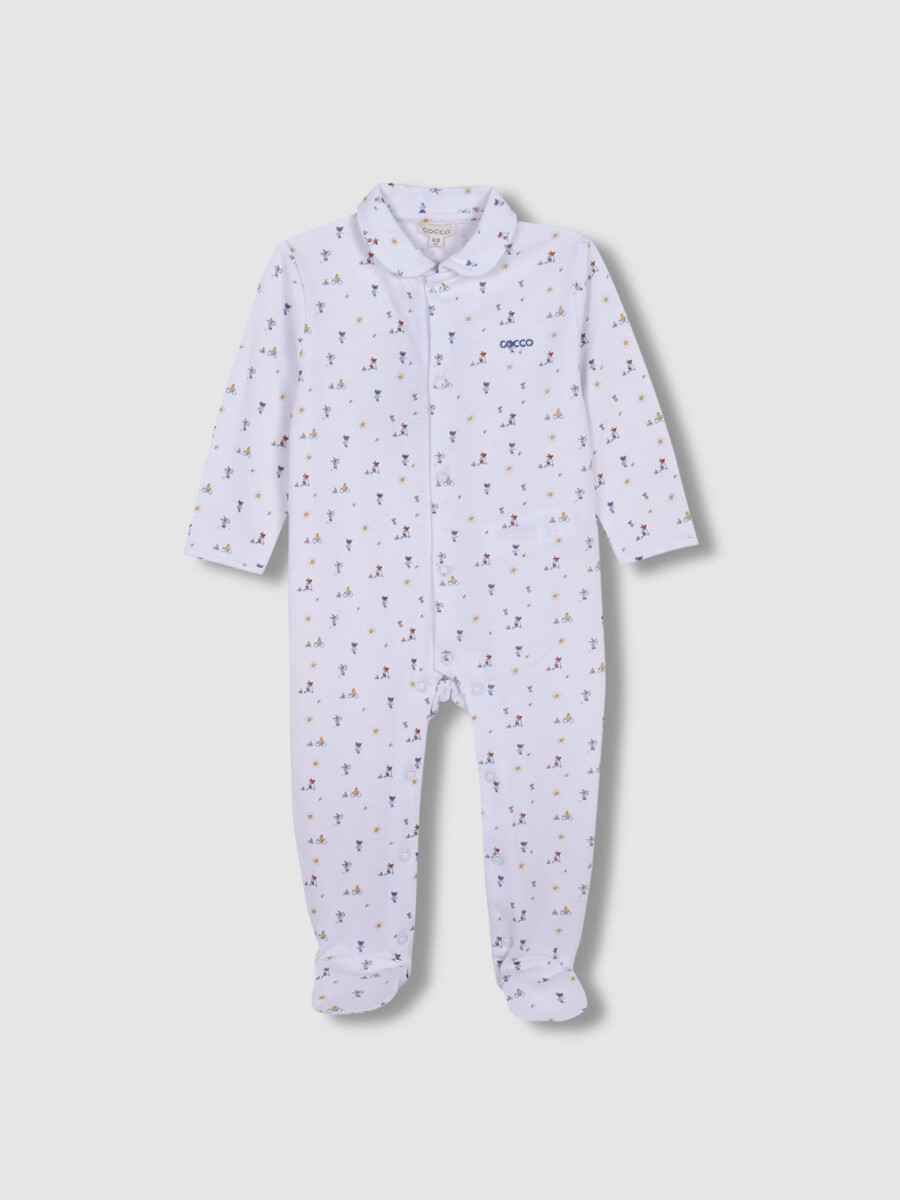 Pijama Largo Estampado Animalitos Blanco