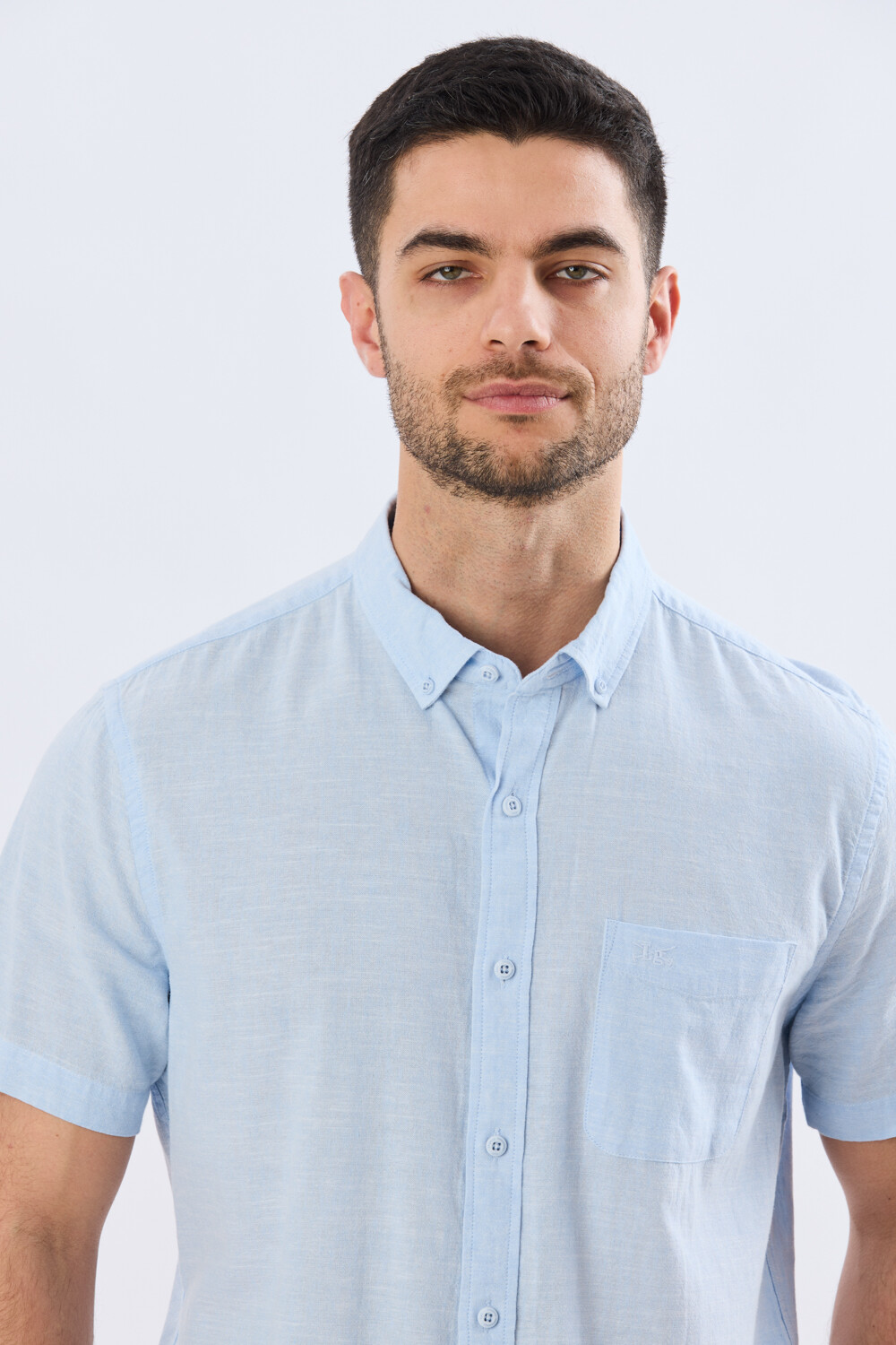 CAMISA LISA DE LINO Celeste