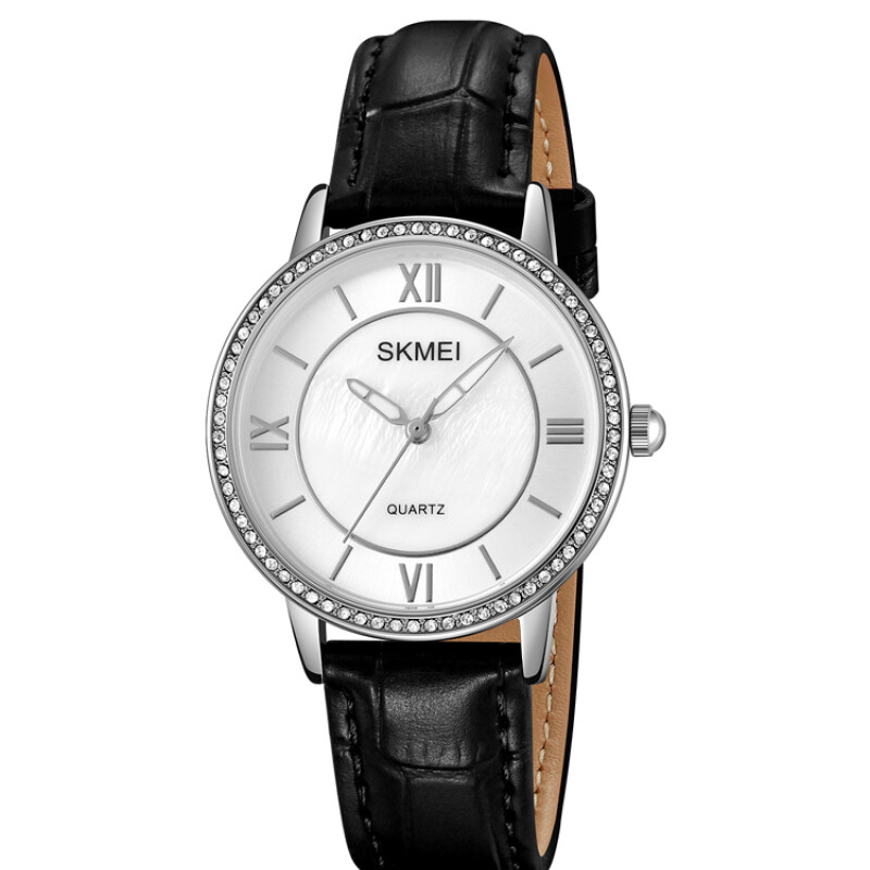 Reloj Skmei 2253SIBK Mujer Analógico Plateado con Correa de Cuero Negro Plateado