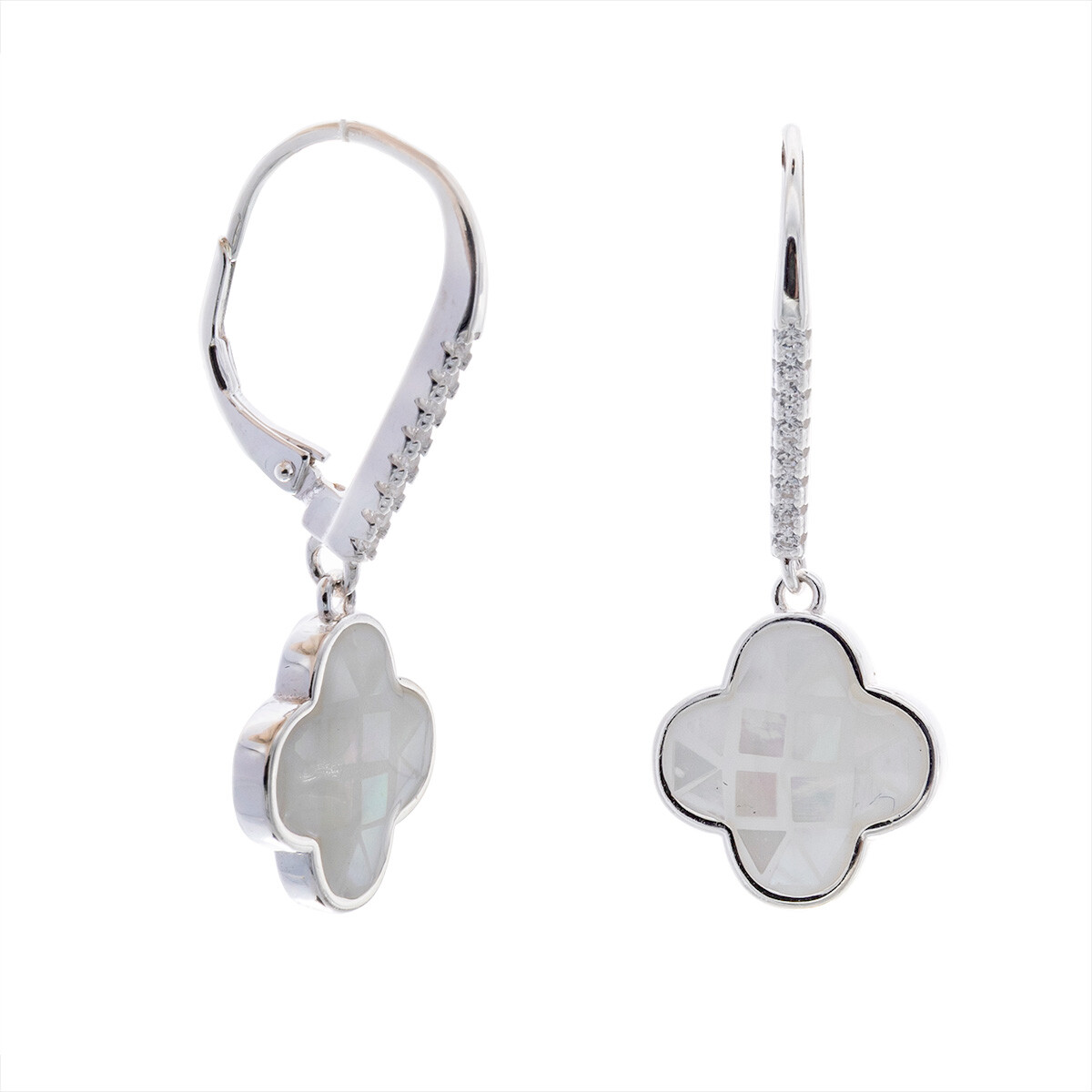 Par de caravanas de plata 925 con nácar y circonias. 