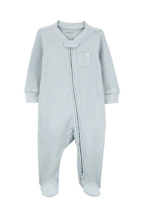 Pijama uno pieza de algodón térmico, con pie, azul Pijama uno pieza de algodón térmico, con pie, azul