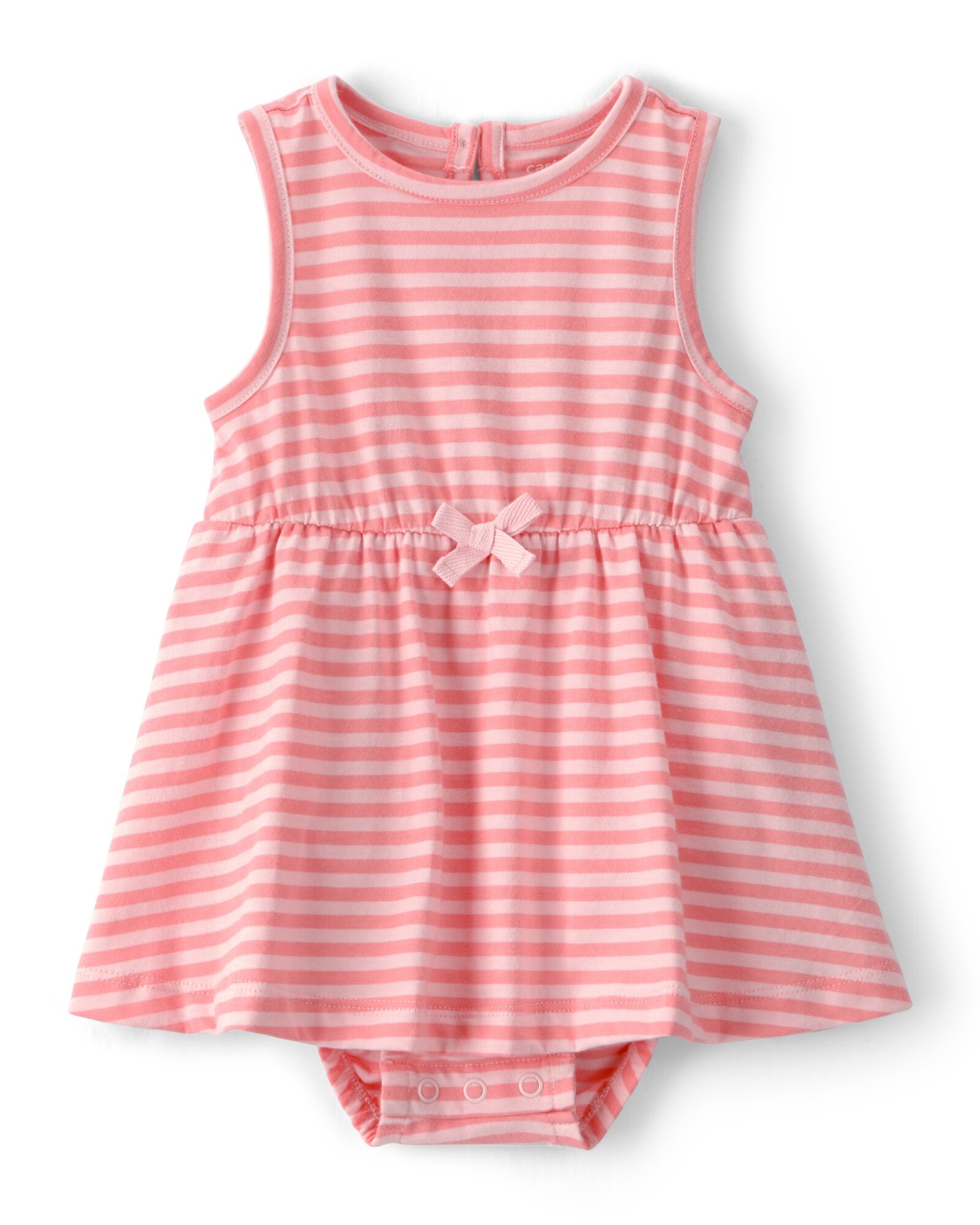 Vestido de algodón, sin mangas, rosado, diseño a rayas Sin color